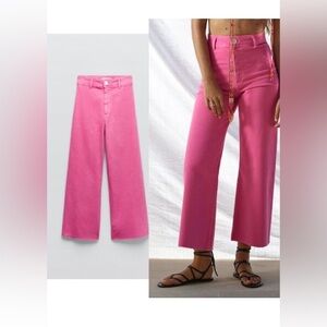 Zara Marine Straight High Rise Waist Wide Leg Pink Jeans 4 Hot Pink Barbiecore
